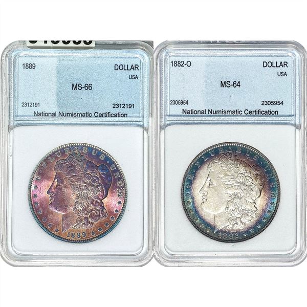 1882-1889 GEM BU Morgan Silver Dollar Lot [2 Coins] NNC MS64-66