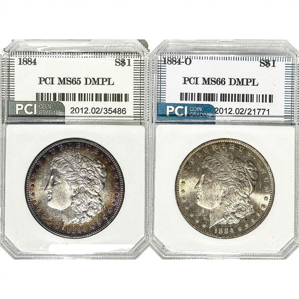 1884,1884-O GEM BU Morgan Silver Dollar[2 Coins] PCI MS65/66 DMPL/PL