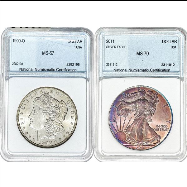 1900-O, 2011 GEM BU Morgan Sil Dollar & ASE [2 Coins] NNC MS67/70