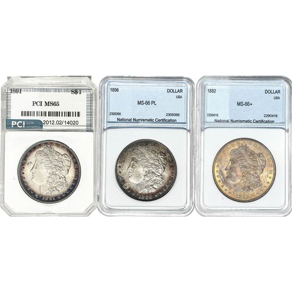 1882-1896 GEM BU Morgan Silver Dollar Lot [3 Coins] PCI/NNC MS65-66+