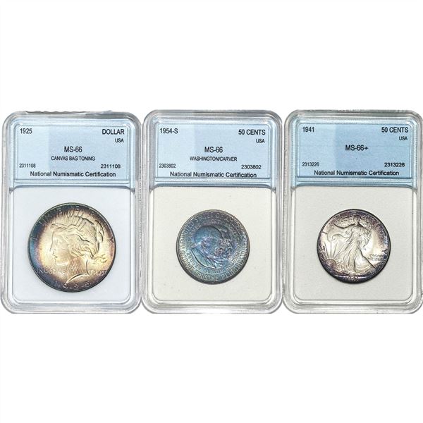 1925-1954 GEM BU US Silver Coinage Lot [3 Coins] NNC MS66/66+