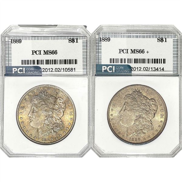 [2] 1889 GEM BU Morgan Silver Dollar[2 Coins] PCI MS66/66+