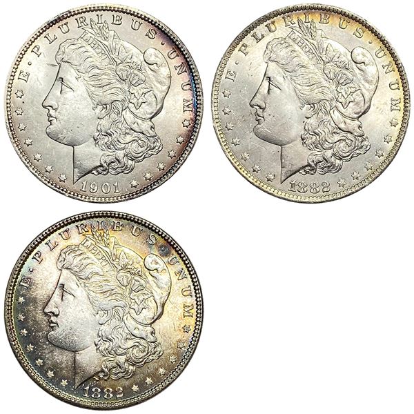 1882-1901 GEM BU Morgan Silver Dollar Lot [3 Coins]
