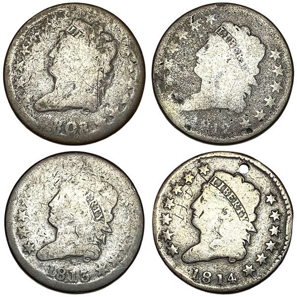 1808-1814 Classic Head Large Cent Lot [4 Coins] Avg Circ