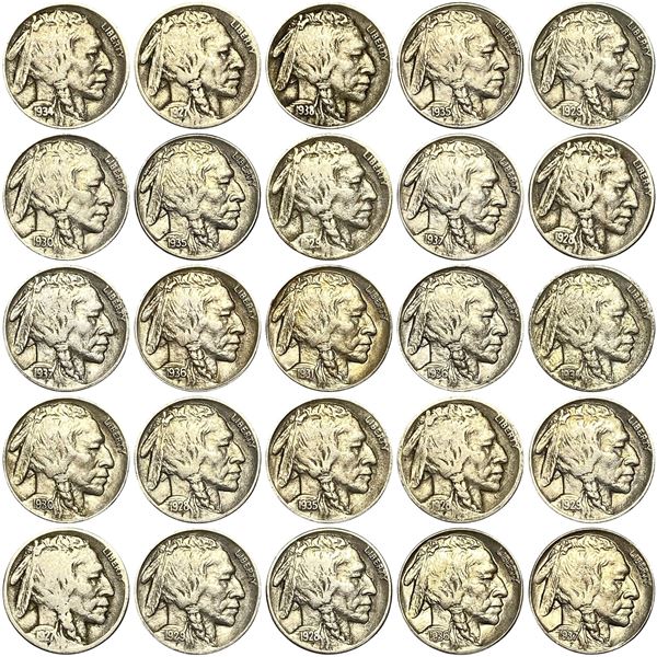 1928-1938 Varied Date Buffalo Nickel Lot [25 Coins]