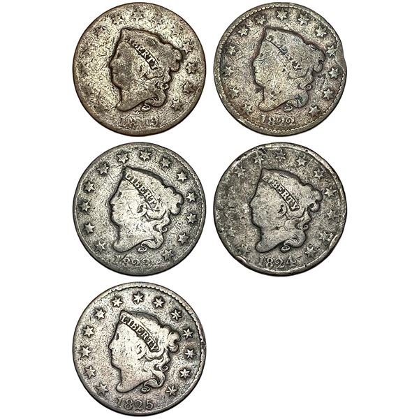 1819-1825 Coronet Head Large Cent Lot [5 Coins]