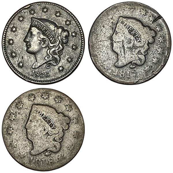 1817-1836 Better Coronet Head Large Cent[3 Coins]