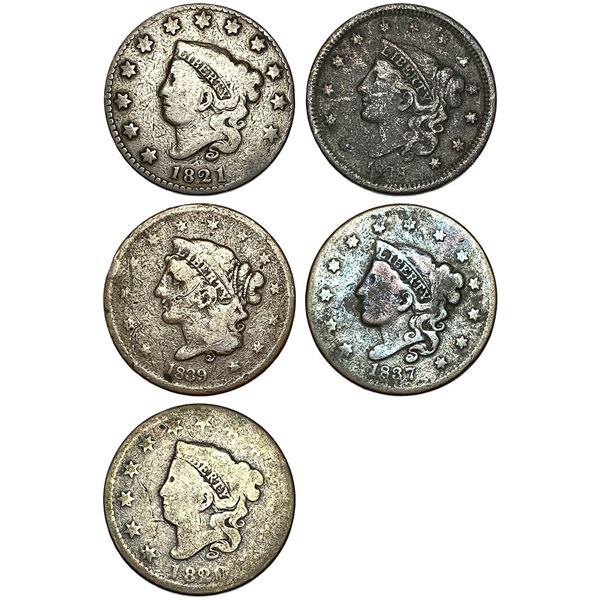 1820-1839 Coronet Head Large Cent Lot [5 Coins]