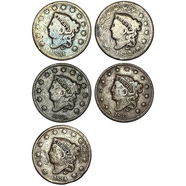 1831-1835 Coronet Head Large Cent Lot [5 Coins]