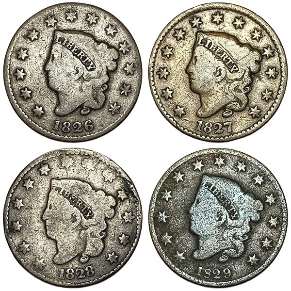 1826-1830 Coronet Head Large Cent Lot [5 Coins]