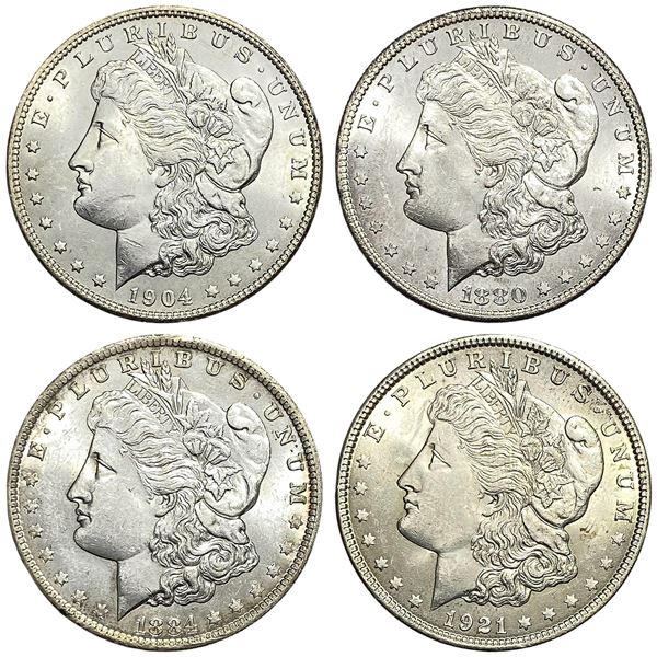 1880-1921 GEM BU Morgan Silver Dollar Lot [4 Coins]