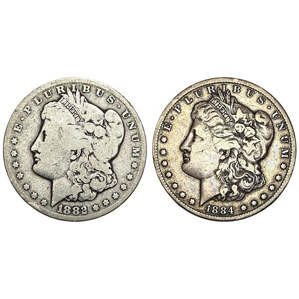 1882-CC, 1884-CC Key Date Morgan Silver Dollar Lot [2 Coins]