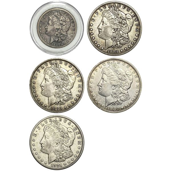 1880-1921 Morgan Silver Dollar Lot [5 Coins]