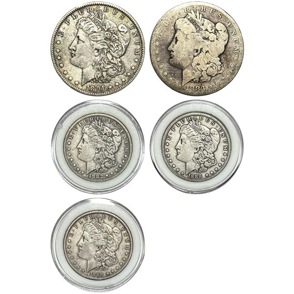 1882-1891 Morgan Silver Dollar Lot [5 Coins]