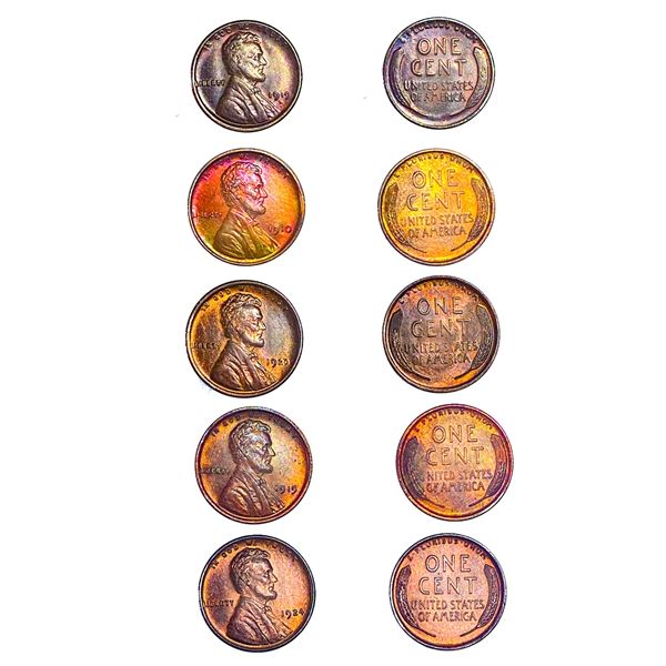 1910-1924 GEM BU Lincoln Wheat Cent Lot [5 Coins]