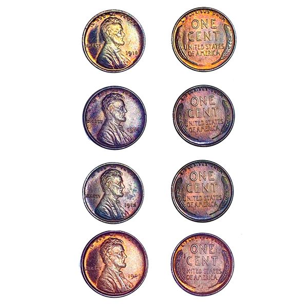 1909-1918 GEM BU Lincoln Wheat Cent Lot [4 Coins]