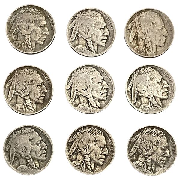 1913-1916 Better Date Buffalo Nickel Lot [9 Coins]