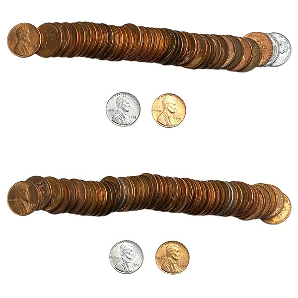 1935-1958 [2] GEM BU Lincoln Wheat Cent Rolls [90 Coins]