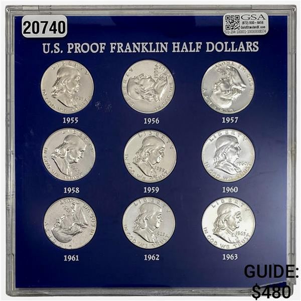 1955-1963 U.S. Proof Franklin Half Dollars [9] Coins