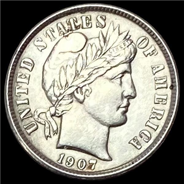 1907 Silver Barber Dime GEM BU
