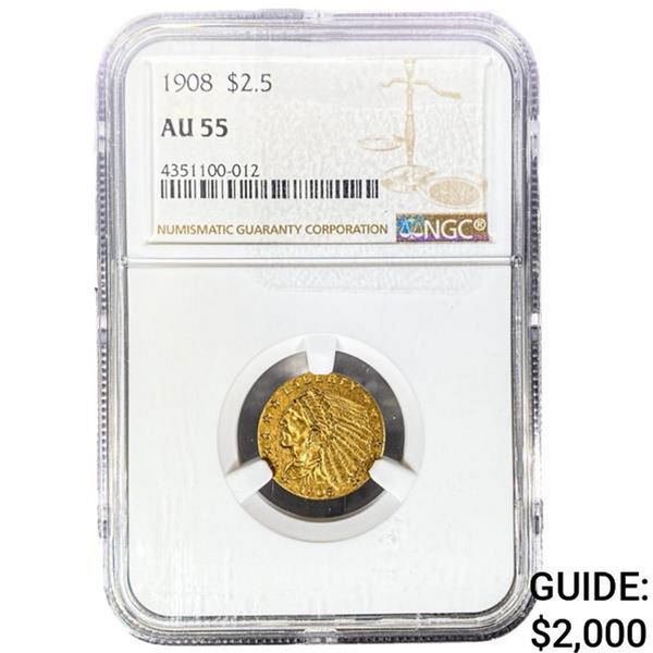 1908 $2.50 Gold Quarter Eagle NGC AU55