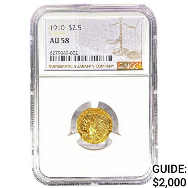 1910 $2.50 Gold Quarter Eagle NGC AU58