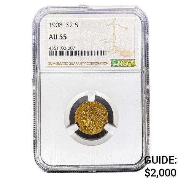 1908 $2.50 Gold Quarter Eagle NGC AU55