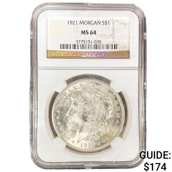1921 Morgan Silver Dollar NGC MS64