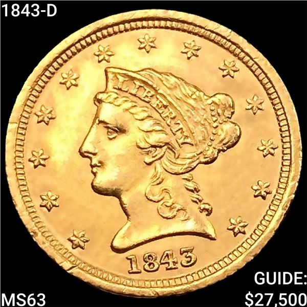 1843-D $2.50 Gold Quarter Eagle CHOICE BU