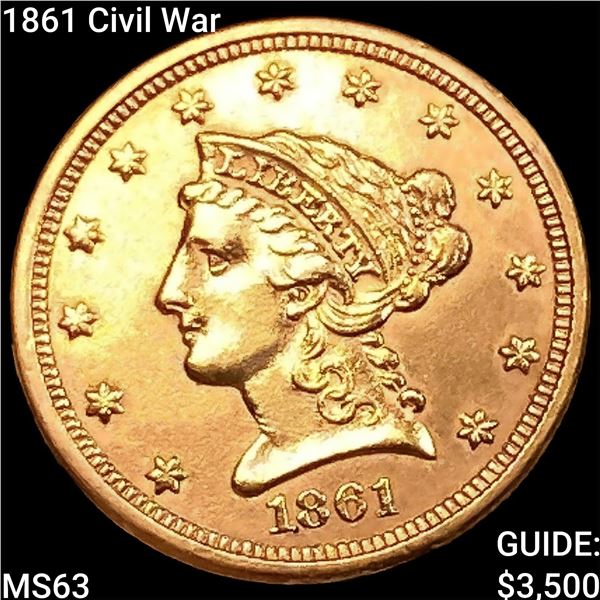 1861 Civil War $2.50 Gold Quarter Eagle CHOICE BU