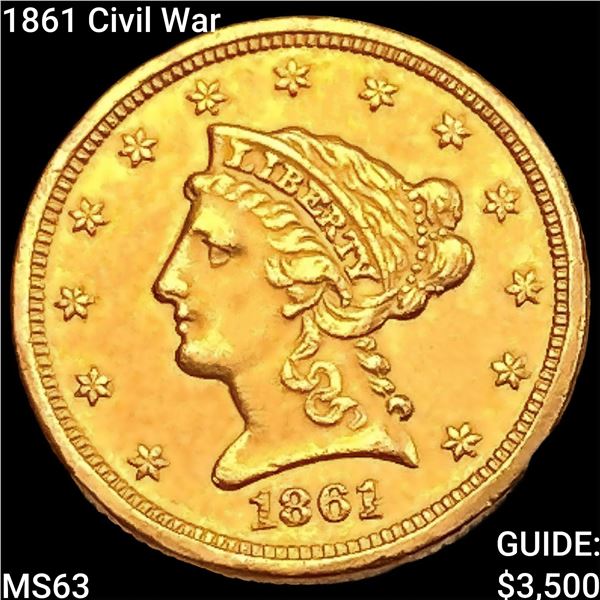 1861 Civil War $2.50 Gold Quarter Eagle CHOICE BU