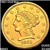 1861 Civil War $2.50 Gold Quarter Eagle CHOICE BU