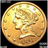 1891-CC $5 Gold Half Eagle CHOICE AU
