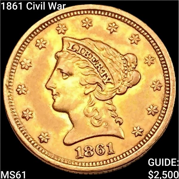 1861 Civil War $2.50 Gold Quarter Eagle UNCIRCULATED