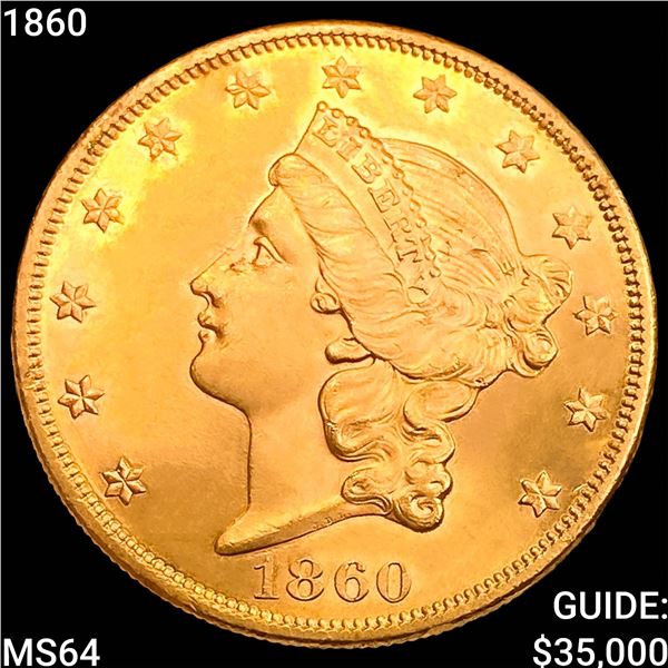 1860 $20 Gold Double Eagle CHOICE BU