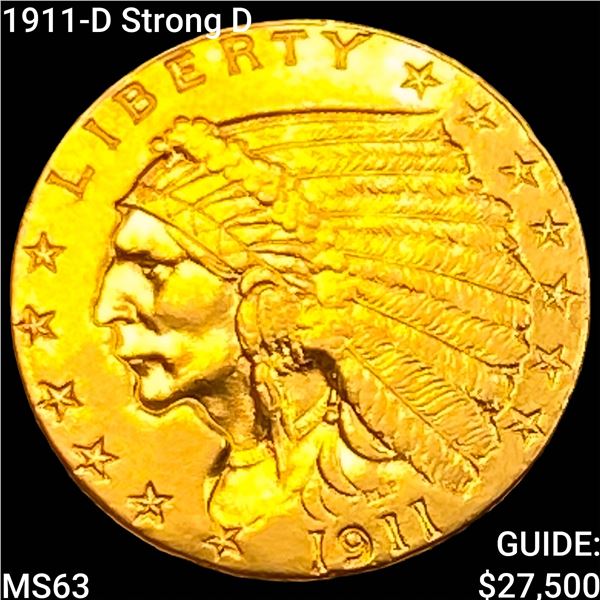 1911-D Strong D $2.50 Gold Quarter Eagle CHOICE BU