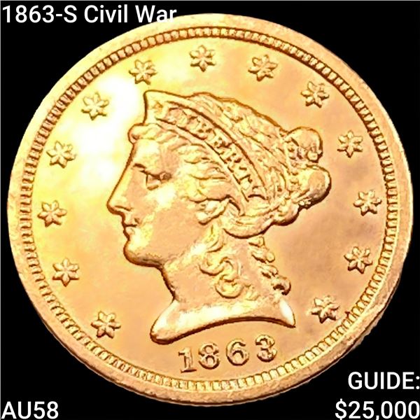 1863-S Civil War $2.50 Gold Quarter Eagle CHOICE AU