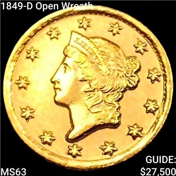1849-D Open Wreath Rare Gold Dollar CHOICE BU