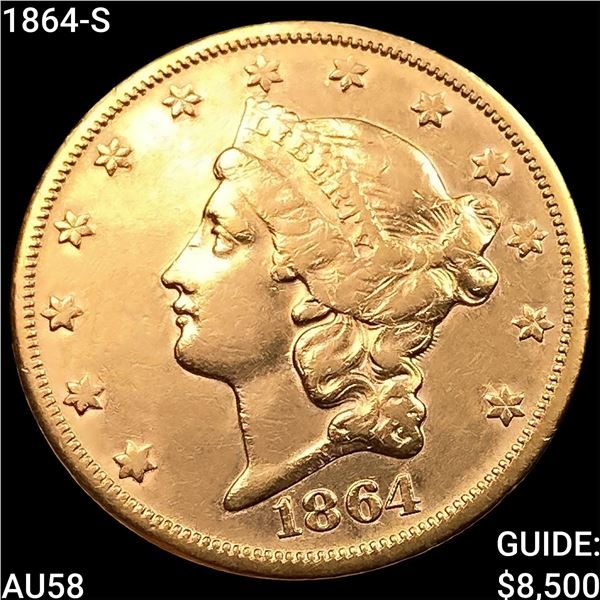 1864-S $20 Gold Double Eagle CHOICE AU