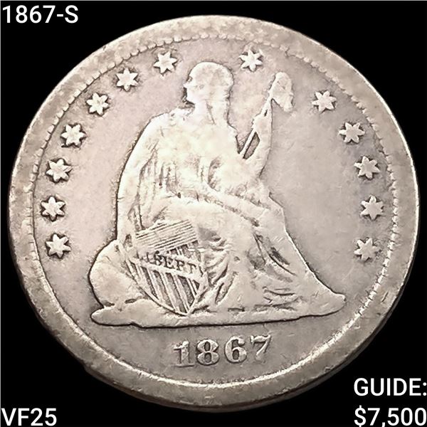 1867-S Seated Liberty Quarter LIGHTLY CIRCULATED