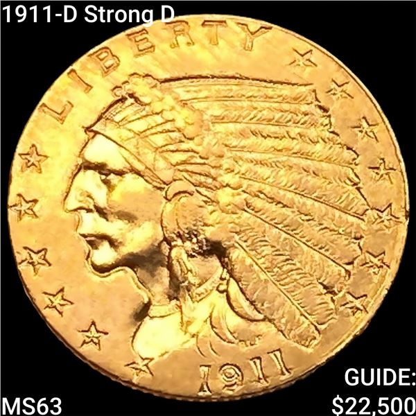 1911-D Strong D $2.50 Gold Quarter Eagle CHOICE BU