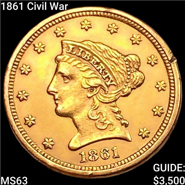 1861 Civil War $2.50 Gold Quarter Eagle CHOICE BU