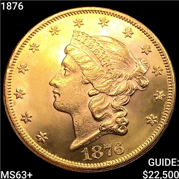1876 $20 Gold Double Eagle CHOICE BU+