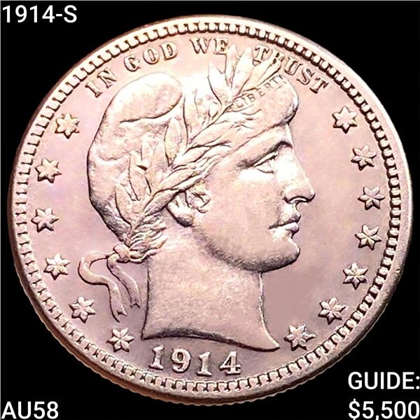 1914-S Barber Quarter CHOICE AU