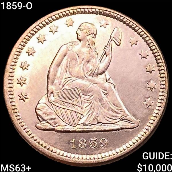 1859-O Seated Liberty Quarter CHOICE BU+