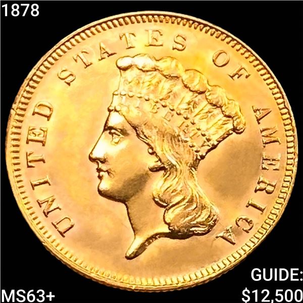 1878 $3 Gold Piece CHOICE BU+
