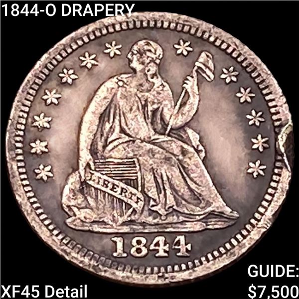 1844-O DRAPERY Seated Liberty Half Dime NEARLY UNCIRCULATED