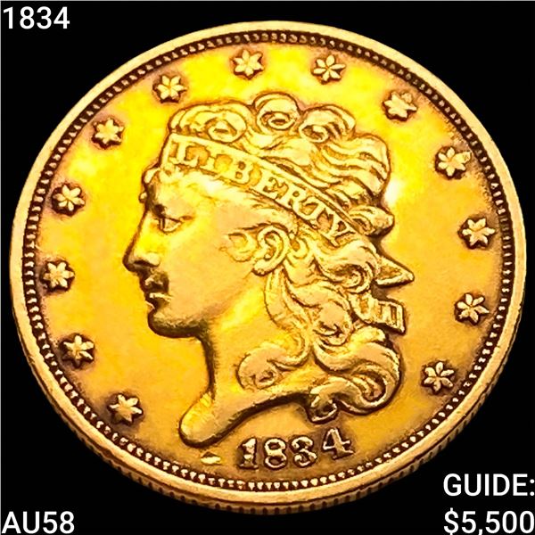 1834 $5 Gold Half Eagle CHOICE AU