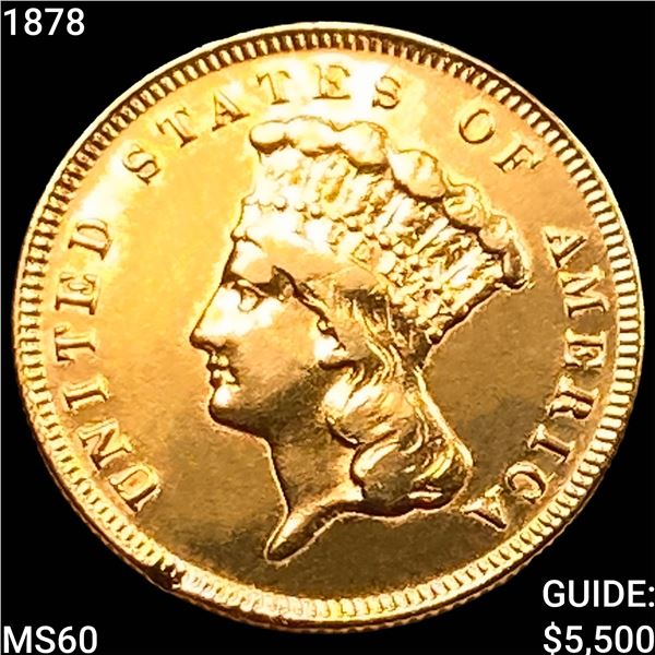 1878 $3 Gold Piece UNCIRCULATED