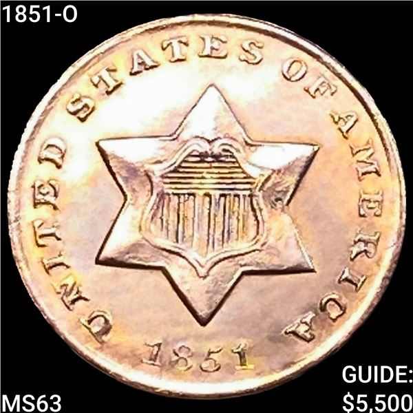 1851-O Silver Three Cent CHOICE BU